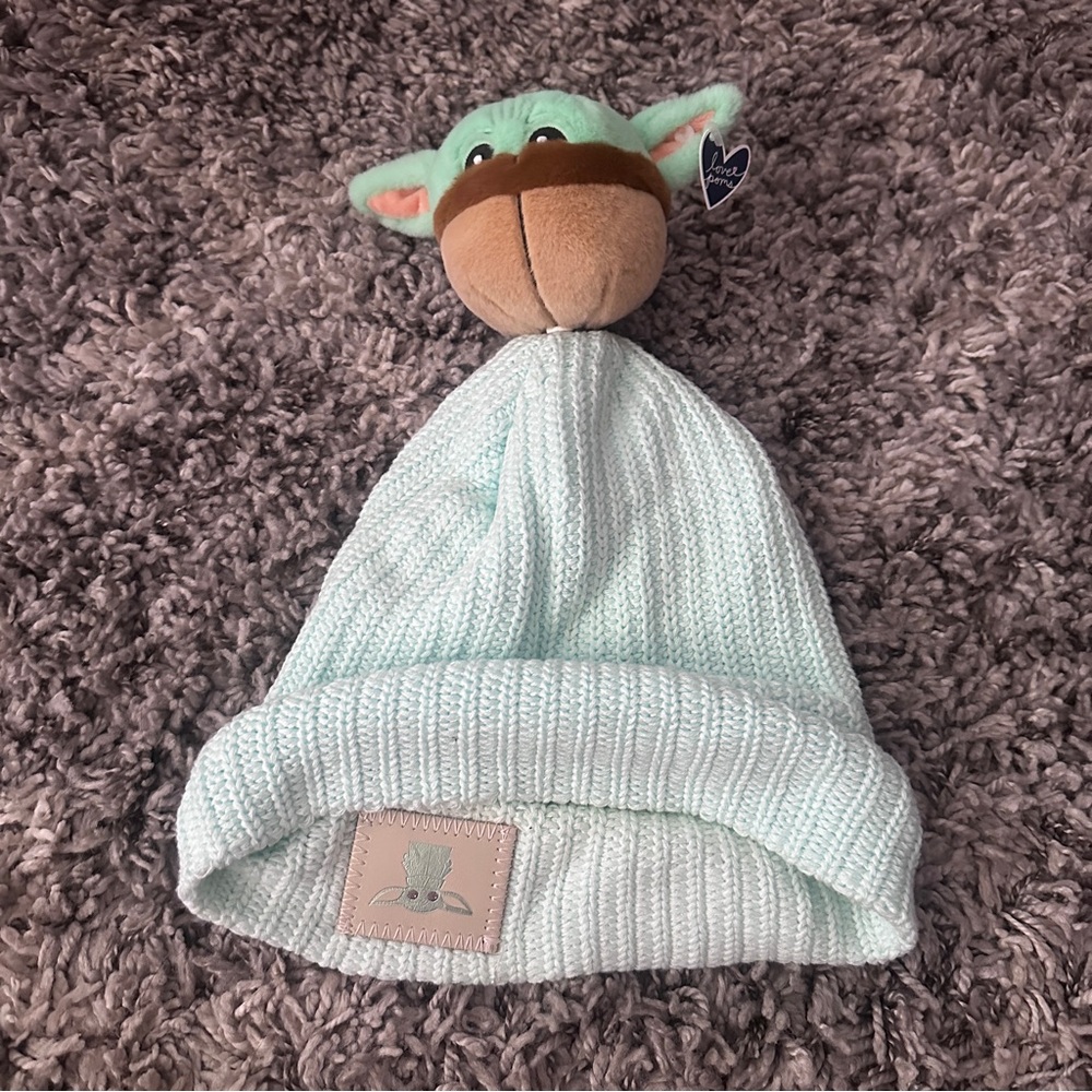 Mint Green Knit Grogu Hat with Plush Topper